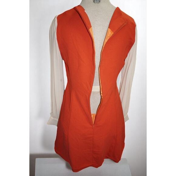 Browns Orange Mini Dress with Sheer Pleated Sleeves – Size M – Mod Retro Lined - Picture 7 of 10